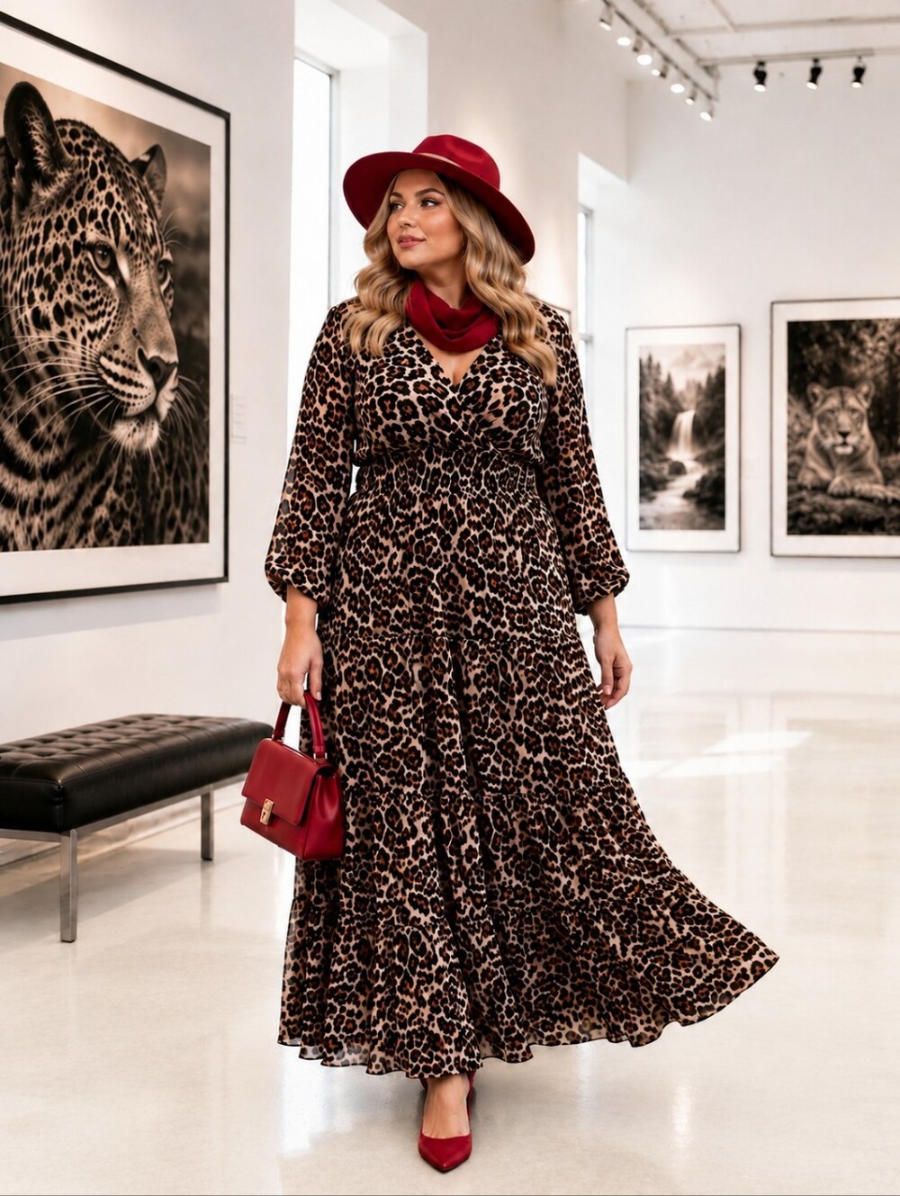 Animal Leopard Print Maxi Dress  V-Neck Lightweight Flowy Mob Wife Boho S 18 NWT